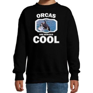 Dieren orka walvissen sweater zwart kinderen - orcas are serious cool trui jongens/ meisjes - cadeau grote orka/ orka walvissen liefhebber - kinderkleding / kleding