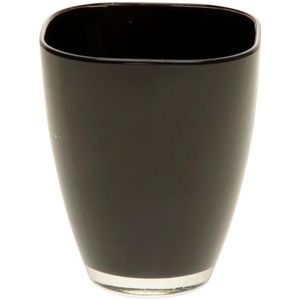 Zwarte vierkante vaas van glas 17 cm - bloempot / bloemen vaas