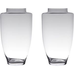 Set van 2x stuks transparante luxe grote stijlvolle vaas/vazen van glas 45 x 26 cm - Bloemen/boeketten vaas voor binnen gebruik