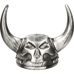 Atosa Carnaval verkleed Viking helm - grijs - met hoorns - plastic - heren - krijgers en ridders