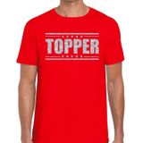 Rood Topper shirt in zilveren glitter letters heren - Toppers dresscode kleding