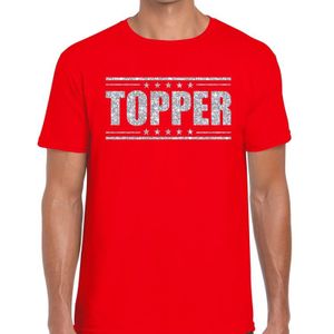 Toppers Rood Topper shirt in zilveren glitter letters heren - Toppers dresscode kleding