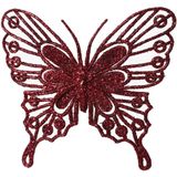 Decoris kerstboom decoratie vlinders op clip - 6x - donkerrood - 13 cm