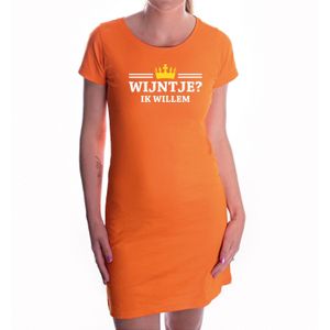 Wijntje ik Willem met gouden kroontje jurk oranje voor dames - Koningsdag - wijnliefhebber - supporters kleding / oranje jurkjes