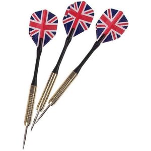Dartpijlen set van 15x stuks met Engelse/Britse vlag flights. Darts sportartikelen