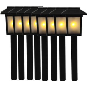 8x Tuinlamp zonne-energie fakkel / toorts met vlam effect 34,5 cm - sfeervolle tuinverlichting - prikker / lantaarn