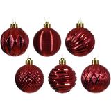 Decoris kerstballen gedecoreerd - 24x - 6 cm -kunststof - rood