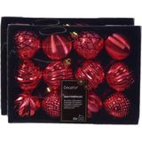 Decoris kerstballen gedecoreerd - 24x - 6 cm -kunststof - rood