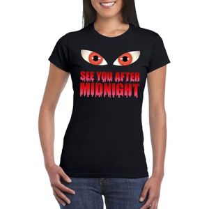 Halloween vampier t-shirt zwart dames met enge ogen - See you after midnight