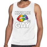 Kiss me i am gay tanktop / mouwloos shirt wit voor heren -  Gay pride kleding
