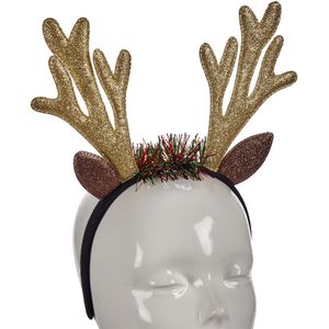 Krist+ kerst diadeem/haarband - rendier gewei - goud - 25 cm - kerstaccessoires