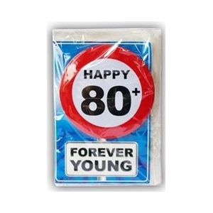 Happy Birthday kaart met button 80 jaar