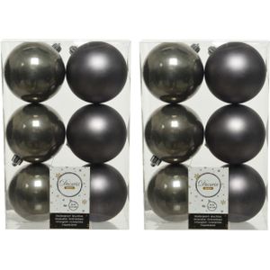 36x stuks kunststof kerstballen antraciet (warm grey) 8 cm - Mat/glans - Onbreekbare plastic kerstballen
