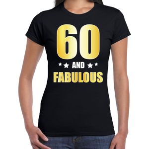 60 and fabulous verjaardag cadeau t-shirt / shirt - zwart - gouden en witte letters - dames - 60 jaar kado shirt / outfit
