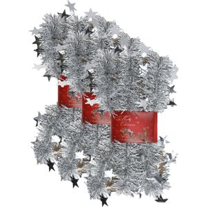 3x stuks lametta kerstslingers met sterretjes zilver 200 x 6,5 cm - kerstslingers/kerst guirlandes