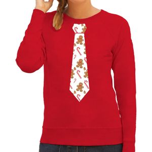 Bellatio Decorations stropdas Kersttrui/kerst sweater gingerbread zuurstok - rood - dames