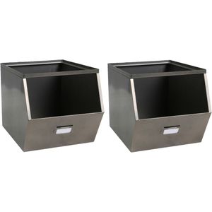 Urban Living Stapelbare opbergmand Open Metal Box - 4x - L23 x B32 x H21 cm - metaal - donkergrijs