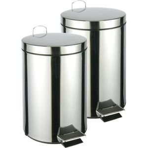 2x stuks RVS pedaalemmers/vuilnisbakken 40 cm 12 liter - Afvalemmers badkamer/toilet/keuken