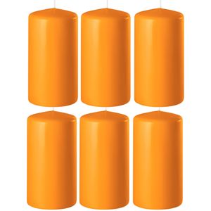 8x Oranje cilinderkaarsen/stompkaarsen 6 x 12 cm 45 branduren - Geurloze kaarsen oranje - Woondecoraties