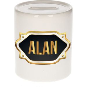 Alan naam cadeau spaarpot met gouden embleem - kado verjaardag/ vaderdag/ pensioen/ geslaagd/ bedankt