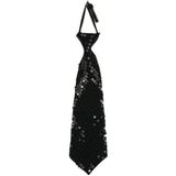 2x stuks zwarte pailletten stropdas 32 cm - Carnaval/verkleed/feest stropdassen