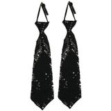 2x stuks zwarte pailletten stropdas 32 cm - Carnaval/verkleed/feest stropdassen