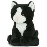 Pluche knuffel kat/poes zwart/wit van 18 cm met A5-size Happy Birthday wenskaart - Verjaardag cadeau setje