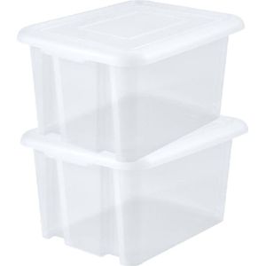 4x stuks kunststof opbergboxen/opbergdozen wit transparant L65 x B50 x H36 cm stapelbaar - Voorraad/opberg boxen/bakken met deksel