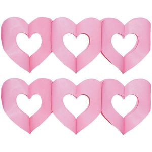 2x stuks hartjes feest deco slinger roze 3 meter van papier - Feestartikelen/versieringen