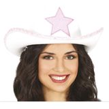 Guirca Cowboy hoed Stars - M/L - wit/roze - voor volwassenen - Western thema