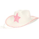 Guirca Cowboy hoed Stars - M/L - wit/roze - voor volwassenen - Western thema