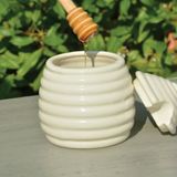 Esschert Design Honingpot incl lepel - wit - keramiek/hout - 400 ml