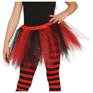 Heksen petticoat/tutu verkleed rokje zwart/rood 31 cm voor meisjes - Tule onderrokjes zwart/rood voor kinderen