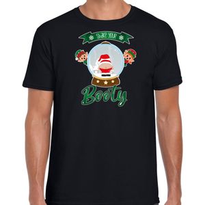 Bellatio Decorations fout kersttrui t-shirt heren - Kerstman sneeuwbol - zwart - Shake Your Booty