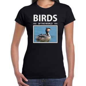 Dieren foto t-shirt Fuut - zwart - dames - birds of the world - cadeau shirt Futen  liefhebber