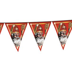 Sinterklaas met mijter en staf vlaggenlijn / slinger rood - 5 meter - Sint versiering