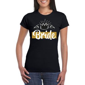 Bellatio Decorations Vrijgezellenfeest t-shirt dames - Bride - zwart - glitter - trouwen