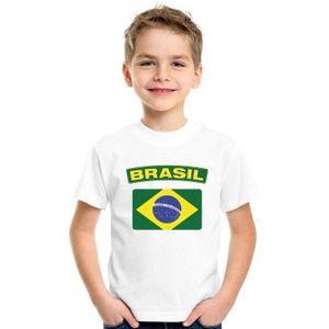 Brazilie t-shirt met Braziliaanse vlag wit kinderen