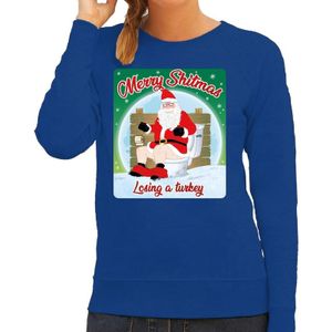 Foute Kersttrui / sweater - Merry Shitmas Losing a Turkey - blauw voor dames - kerstkleding / kerst outfit