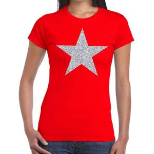 Zilveren ster glitter t-shirt rood dames - shirt glitter ster zilver