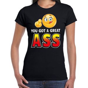 Funny emoticon t-shirt you got a great ass zwart voor dames - Fun / cadeau shirt