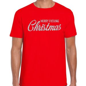Fout kerstshirt / t-shirt - Merry Fucking Christmas - zilver / glitter - rood voor heren - kerstkleding / christmas outfit