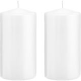 2x Witte cilinderkaarsen/stompkaarsen 8 x 15 cm 69 branduren - Geurloze kaarsen - Woondecoraties