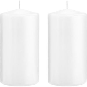 2x Witte cilinderkaarsen/stompkaarsen 8 x 15 cm 69 branduren - Geurloze kaarsen - Woondecoraties