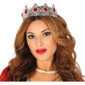 Guircia verkleed diadeem/tiara kroon dames - zilver - kunststof - prinses/koningin - carnaval