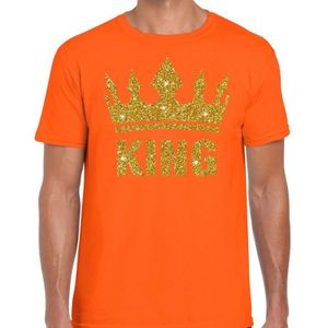 Oranje King gouden glitter kroon - t-shirt heren - Oranje Koningsdag kleding