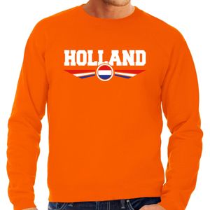 Oranje / Holland supporter sweater / trui oranje met Nederlandse vlag voor heren - Nederlands elftal fan trui / kleding / Holland supporter
