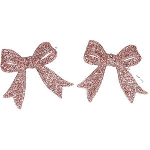 2x Kersthangers roze strikjes 11 cm met glitters - roze kerstboomversiering