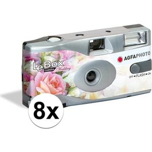 8x Bruiloft/huwelijk wegwerp camera met flitser en 27 kleuren fotos - Vrijgezellenfeest weggooi fototoestel