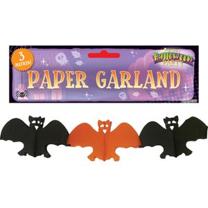 Halloween feestslinger vleermuizen - 3 meter - oranje/zwart - van papier